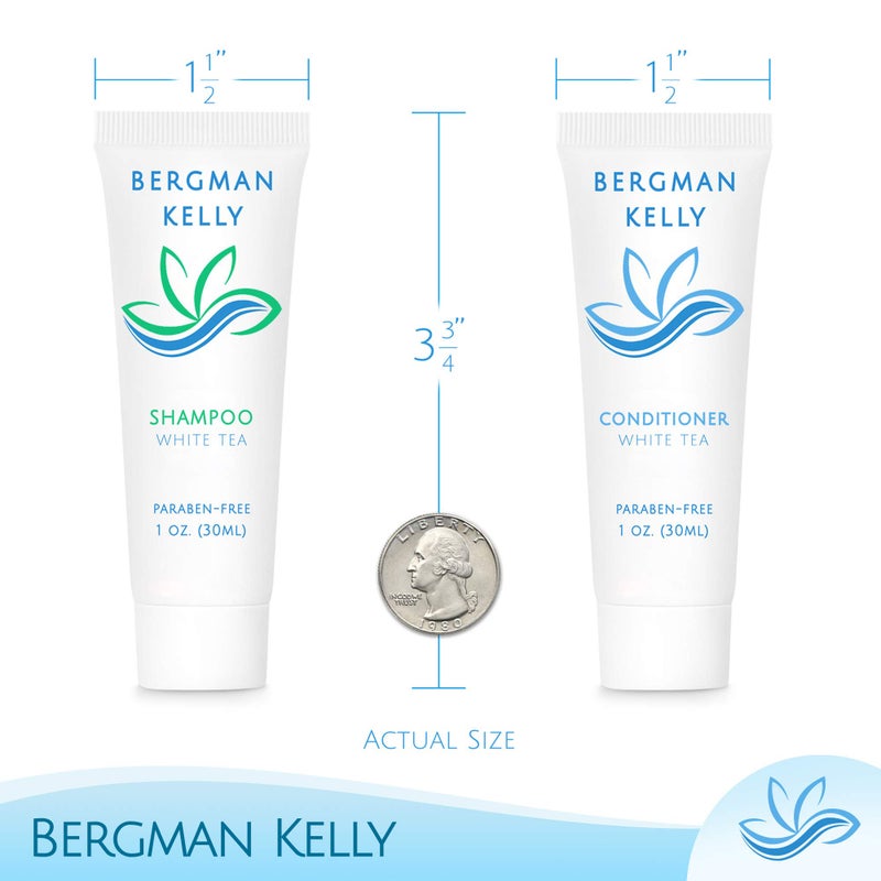 BERGMAN KELLY Round Hotel Soap Bars, Shampoo & Conditioner 3-Piece Set (1 oz each, 150 pc, White Tea), Delight Your Guests with Revitalizing & Refreshing Mini Travel Toiletries & Bulk Amenities - Image 3